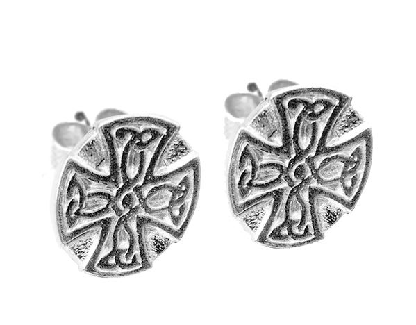 A dainty pair of stud earrings handcrafted from Cornish tin in the style of the head of the Cardinham Cross.