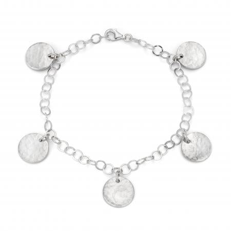 Sterling silver charm bracelet with 5 pure Cornish tin disc charms