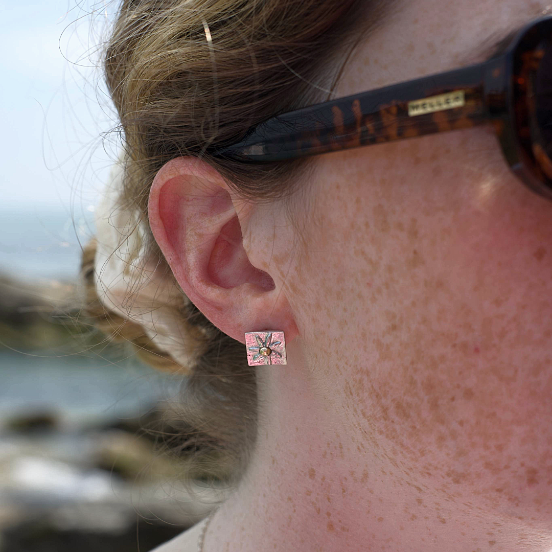 Cornish Daisy Stud Earrings with Gold Bead