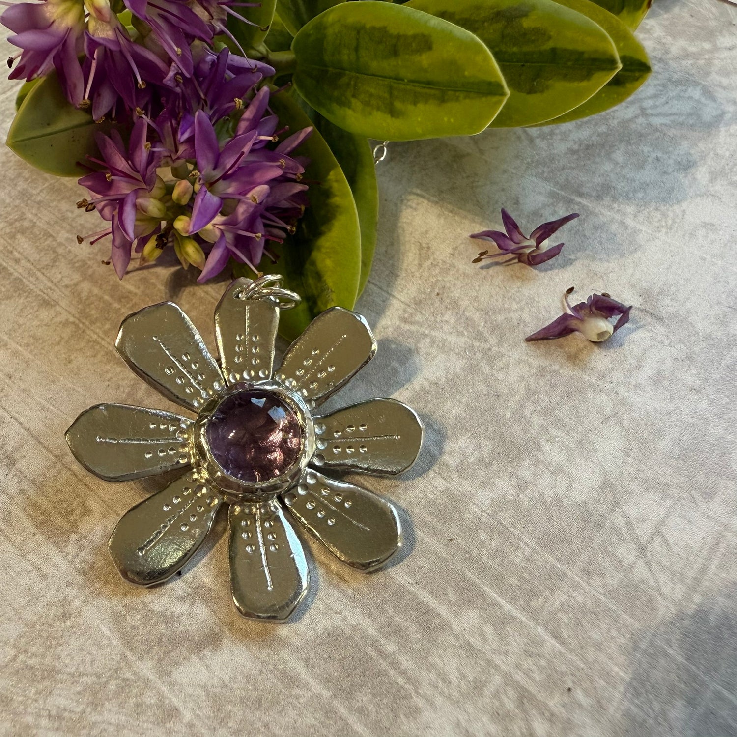 Floral Pendant with Amethyst Stone